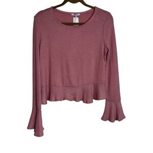 Iris Women's Ruffle Bell Sleeve Sweater Top Pink Dusty Rose Large